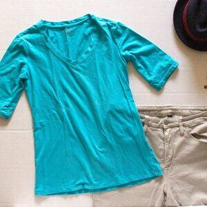 downeast basics - Sky Blue Half Sleeve Ve-neck Tee - Womens M
